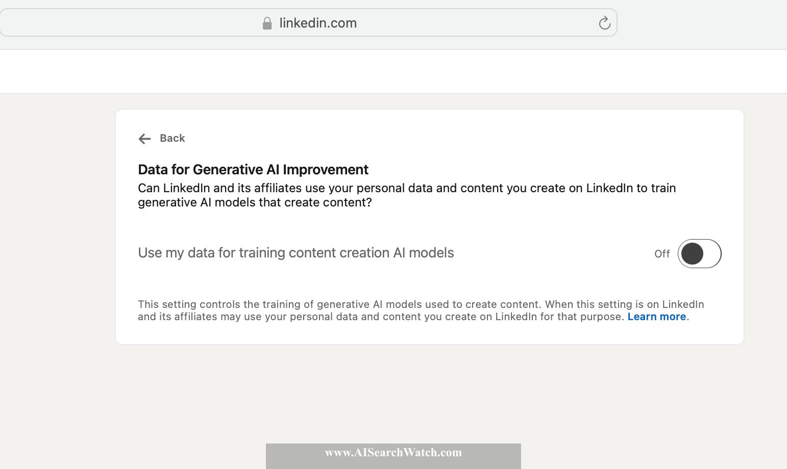 Screenshot of LinkedIn AI training opt-out page